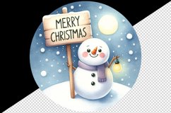 Watercolor cute snowman holding festive sign Merry Christmas quote print 20 oz tumbler skinny mug wrap clipart t-shirt sublimation printable design