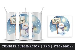 Watercolor cute snowman holding festive sign Merry Christmas quote print 20 oz tumbler skinny mug wrap clipart t-shirt sublimation printable design