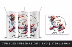Watercolor cute snowman holding gift Joyful wishes Christmas quote print 20 oz tumbler skinny mug wrap clipart t-shirt sublimation printable design
