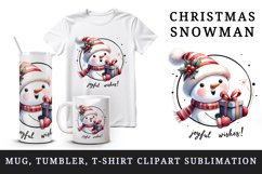 Watercolor cute snowman holding gift Joyful wishes Christmas quote print 20 oz tumbler skinny mug wrap clipart t-shirt sublimation printable design