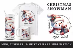 Watercolor cute snowman holding gift Joyful wishes Christmas quote print 20 oz tumbler skinny mug wrap clipart t-shirt sublimation printable design