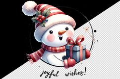 Watercolor cute snowman holding gift Joyful wishes Christmas quote print 20 oz tumbler skinny mug wrap clipart t-shirt sublimation printable design