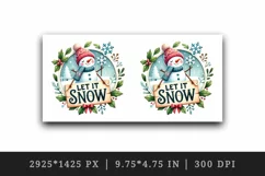 Watercolor cute snowman holding sign Let it Snow Christmas New Year winter print tumbler skinny mug wrap clipart t-shirt sublimation printable design