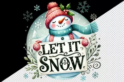 Watercolor cute snowman holding sign Let it Snow Christmas New Year winter print tumbler skinny mug wrap clipart t-shirt sublimation printable design