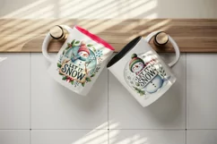 Watercolor cute snowman holding sign Let it Snow Christmas New Year winter print tumbler skinny mug wrap clipart t-shirt sublimation printable design
