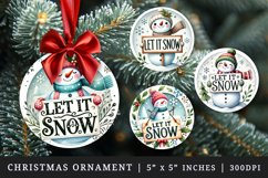 Watercolor cute snowman holding sign Let it Snow quote Christmas New Year winter print round ornament ornaments sublimation design
