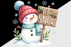 Watercolor cute snowman holding sign saying Let it Snow quote print 20 oz tumbler skinny mug wrap clipart t-shirt sublimation printable design