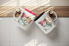 Watercolor cute snowman holding sign saying Let it Snow quote print 20 oz tumbler skinny mug wrap clipart t-shirt sublimation printable design