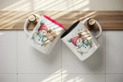 Watercolor cute snowman holding sign saying Let it Snow quote print 20 oz tumbler skinny mug wrap clipart t-shirt sublimation printable design