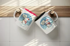 Watercolor cute snowman holding sign snowflakes Merry Christmas quote print 20 oz tumbler skinny mug wrap clipart t-shirt sublimation printable design