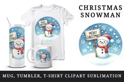 Watercolor cute snowman holding sign snowflakes Merry Christmas quote print 20 oz tumbler skinny mug wrap clipart t-shirt sublimation printable design
