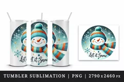 Watercolor cute snowman Let it snow quote Christmas New Year winter print 20 oz tumbler skinny mug wrap clipart t-shirt sublimation printable design