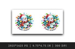 Watercolor cute snowman lights Merry and Bright Christmas greeting quote print tumbler skinny mug wrap clipart t-shirt sublimation printable design
