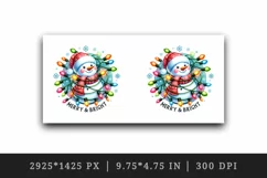 Watercolor cute snowman lights Merry and Bright Christmas greeting quote print tumbler skinny mug wrap clipart t-shirt sublimation printable design