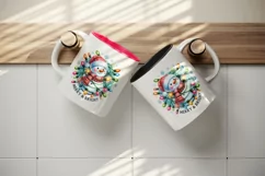 Watercolor cute snowman lights Merry and Bright Christmas greeting quote print tumbler skinny mug wrap clipart t-shirt sublimation printable design