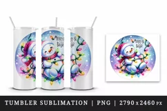 Watercolor cute snowman lights Merry Bright Christmas greeting quote print 20 oz tumbler skinny mug wrap clipart t-shirt sublimation printable design
