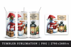 Watercolor cute snowman reading storybook Cozy Christmas Tales quote print 20 oz tumbler skinny mug wrap clipart t-shirt sublimation printable design