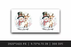 Watercolor cute snowman reindeer Believe in magic Christmas greeting quote print tumbler skinny mug wrap clipart t-shirt sublimation printable design