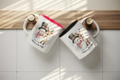 Watercolor cute snowman reindeer Believe in magic Christmas greeting quote print tumbler skinny mug wrap clipart t-shirt sublimation printable design