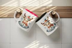 Watercolor cute snowman reindeer hat scarf Merry Christmas greeting quote print tumbler skinny mug wrap clipart t-shirt sublimation printable design