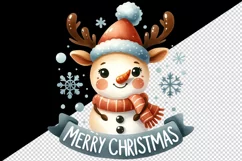 Watercolor cute snowman reindeer hat scarf Merry Christmas greeting quote print tumbler skinny mug wrap clipart t-shirt sublimation printable design
