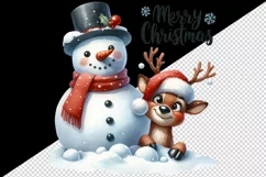 Watercolor cute snowman reindeer scarf Merry Christmas greeting quote print 20 oz tumbler skinny mug wrap clipart t-shirt sublimation printable design
