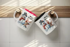 Watercolor cute snowman reindeer scarf Merry Christmas greeting quote print 20 oz tumbler skinny mug wrap clipart t-shirt sublimation printable design