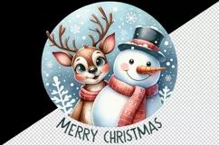 Watercolor cute snowman reindeer scarf Merry Christmas greeting quote print 20 oz tumbler skinny mug wrap clipart t-shirt sublimation printable design