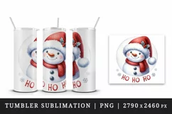 Watercolor cute snowman Santa red hat smile Ho Ho Ho Christmas quote print 20 oz tumbler skinny mug wrap clipart t-shirt sublimation printable design