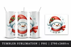Watercolor cute snowman Santa red hat smile Ho Ho Ho Christmas quote print 20 oz tumbler skinny mug wrap clipart t-shirt sublimation printable design