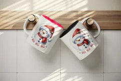Watercolor cute snowman Santa red hat smile Ho Ho Ho Christmas quote print 20 oz tumbler skinny mug wrap clipart t-shirt sublimation printable design