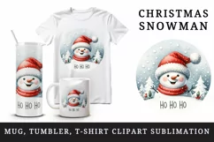 Watercolor cute snowman Santa red hat smile Ho Ho Ho Christmas quote print 20 oz tumbler skinny mug wrap clipart t-shirt sublimation printable design