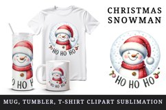 Watercolor cute snowman Santa red hat smile Ho Ho Ho Christmas quote print 20 oz tumbler skinny mug wrap clipart t-shirt sublimation printable design