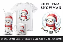 Watercolor cute snowman Santa red hat smile Ho Ho Ho Christmas quote print 20 oz tumbler skinny mug wrap clipart t-shirt sublimation printable design