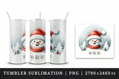 Watercolor cute snowman Santa red hat smile Ho Ho Ho Christmas quote print 20 oz tumbler skinny mug wrap clipart t-shirt sublimation printable design