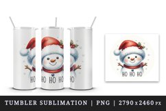 Watercolor cute snowman Santa red hat smile Ho Ho Ho Christmas quote print 20 oz tumbler skinny mug wrap clipart t-shirt sublimation printable design