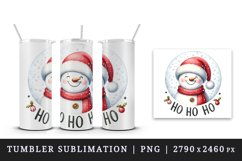 Watercolor cute snowman Santa red hat smile Ho Ho Ho Christmas quote print 20 oz tumbler skinny mug wrap clipart t-shirt sublimation printable design