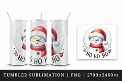 Watercolor cute snowman Santa red hat smile Ho Ho Ho Christmas quote print 20 oz tumbler skinny mug wrap clipart t-shirt sublimation printable design
