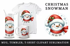 Watercolor cute snowman Santa red hat smile Ho Ho Ho Christmas quote print 20 oz tumbler skinny mug wrap clipart t-shirt sublimation printable design