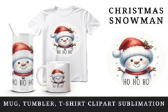 Watercolor cute snowman Santa red hat smile Ho Ho Ho Christmas quote print 20 oz tumbler skinny mug wrap clipart t-shirt sublimation printable design
