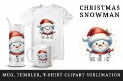 Watercolor cute snowman Santa red hat smile Ho Ho Ho Christmas quote print 20 oz tumbler skinny mug wrap clipart t-shirt sublimation printable design