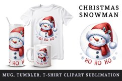 Watercolor cute snowman Santa red hat smile Ho Ho Ho Christmas quote print 20 oz tumbler skinny mug wrap clipart t-shirt sublimation printable design
