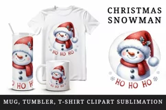 Watercolor cute snowman Santa red hat smile Ho Ho Ho Christmas quote print 20 oz tumbler skinny mug wrap clipart t-shirt sublimation printable design