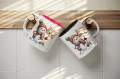 Watercolor cute snowman scarf and hat holding sign Let it Snow quote print 20 oz tumbler skinny mug wrap clipart t-shirt sublimation printable design