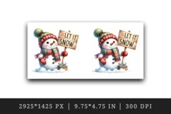 Watercolor cute snowman scarf and hat holding sign Let it Snow quote print 20 oz tumbler skinny mug wrap clipart t-shirt sublimation printable design