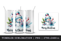 Watercolor cute snowman scarf hat candy cane Merry Christmas quote print 20 oz tumbler skinny mug wrap clipart t-shirt sublimation printable design