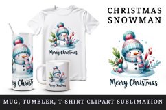 Watercolor cute snowman scarf hat candy cane Merry Christmas quote print 20 oz tumbler skinny mug wrap clipart t-shirt sublimation printable design