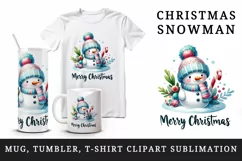 Watercolor cute snowman scarf hat candy cane Merry Christmas quote print 20 oz tumbler skinny mug wrap clipart t-shirt sublimation printable design