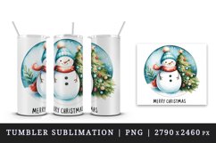 Watercolor cute snowman scarf hat decorated tree Merry Christmas quote print 20oz tumbler skinny mug wrap clipart t-shirt sublimation printable design