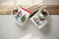Watercolor cute snowman scarf hat decorated tree Merry Christmas quote print 20oz tumbler skinny mug wrap clipart t-shirt sublimation printable design